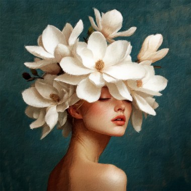 Vrouw met witte magnoliabloemen